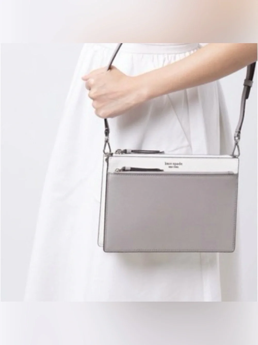 Kate Spade Cameron Zip Crossbody Bag Taupe Grey White